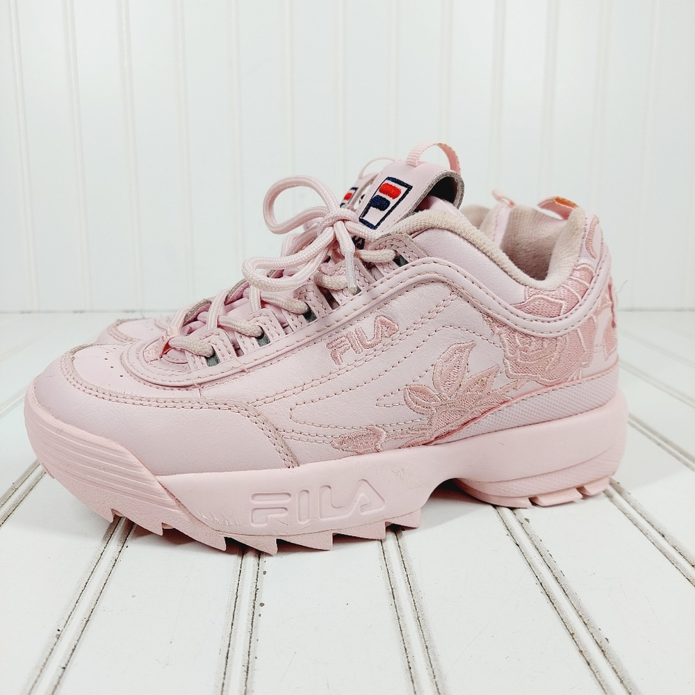 Fila Disruptor 2 Pink Floral Embroidered Leather Sneakers H680